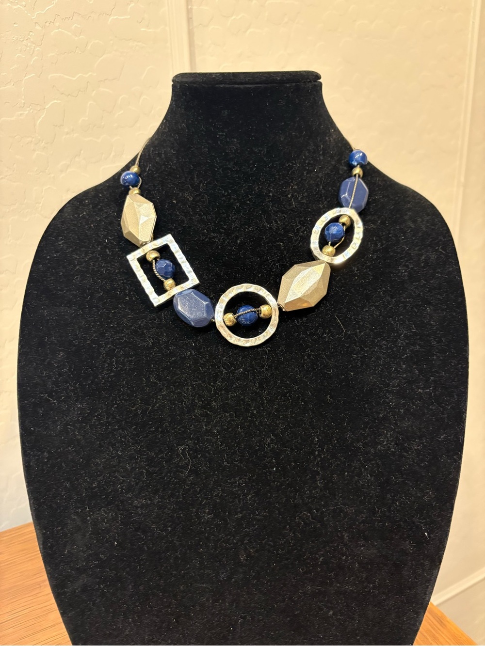 Chico's Gold and Navy Geometric Bead Necklace